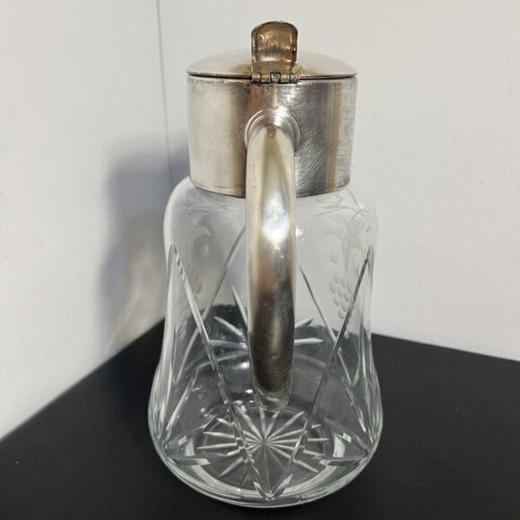 Vintage HKE Pitcher Cold Crystal Glass Closed Silver Plated Mount 10” - Picture 2 of 16